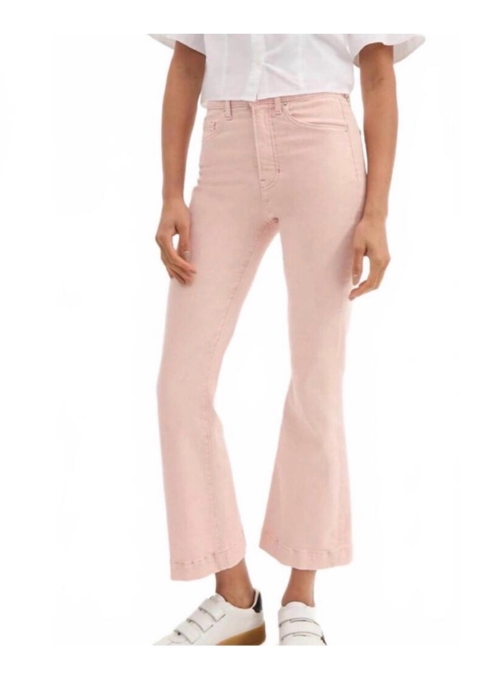 VERONICA BEARD carson high rise ankle flare jeans in stoned pink shell